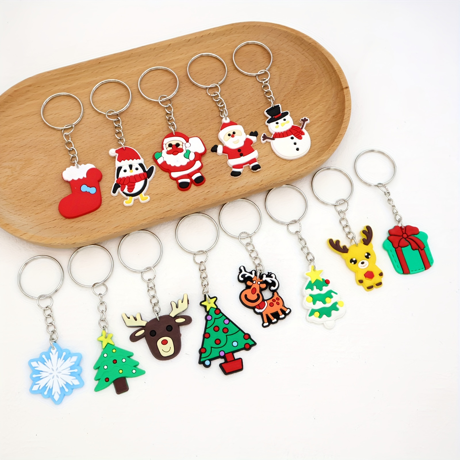 

10pcs Christmas Keychain Set - Pvc , For Men' Accessories,