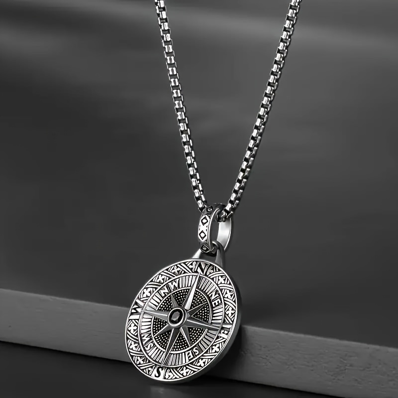 Men's Retro Compass Pendant Necklace, Trendy Accessory