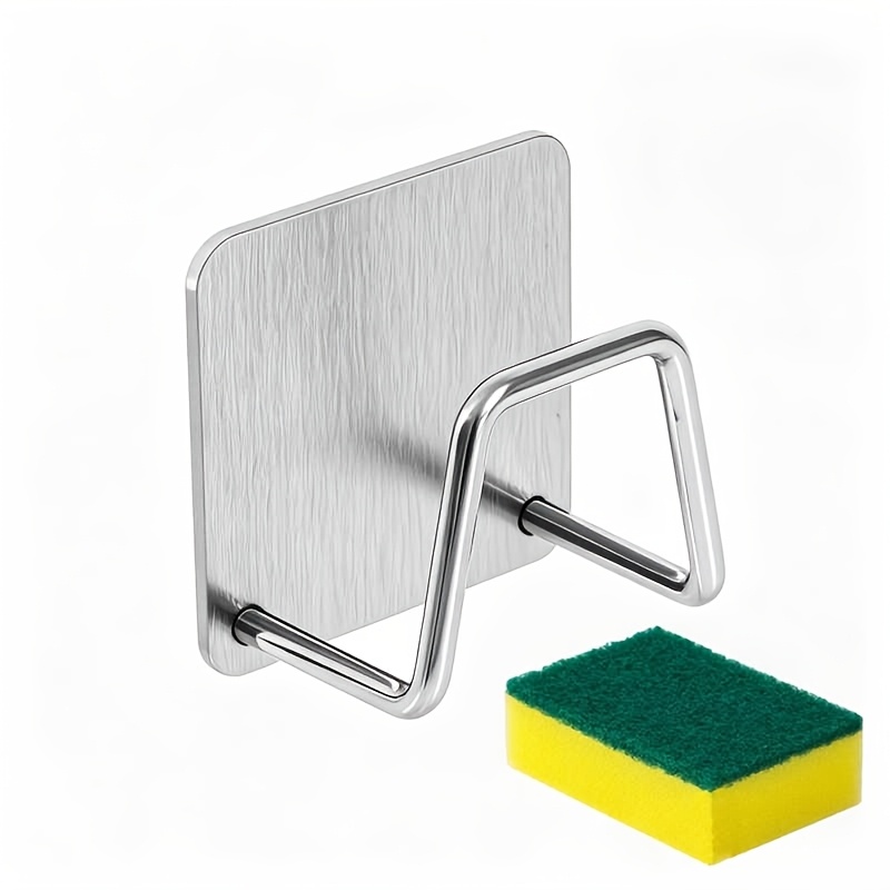 TEMU Ensemble de 2 pièces (1 porte-éponge d'évier de cuisine et 1 éponge de nettoyage), matériau en acier inoxydable 304, installation perçage,