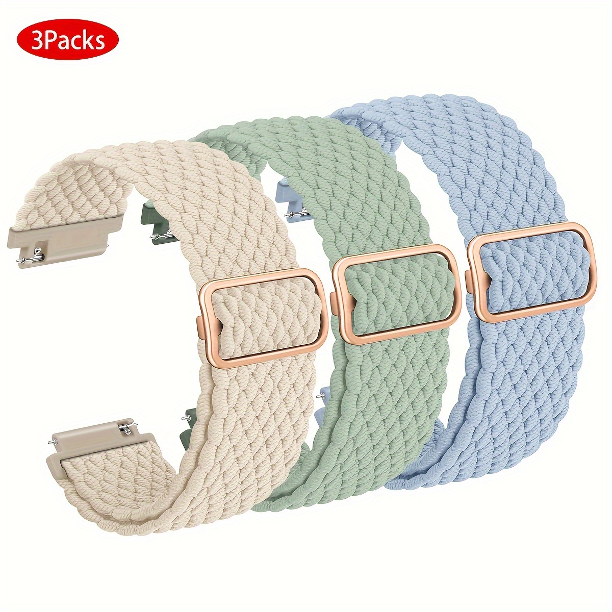 

3-pack Nylon Braided Pattern Smartwatch Bands, 20/22mm Water-resistant Adjustable Straps With Clasp