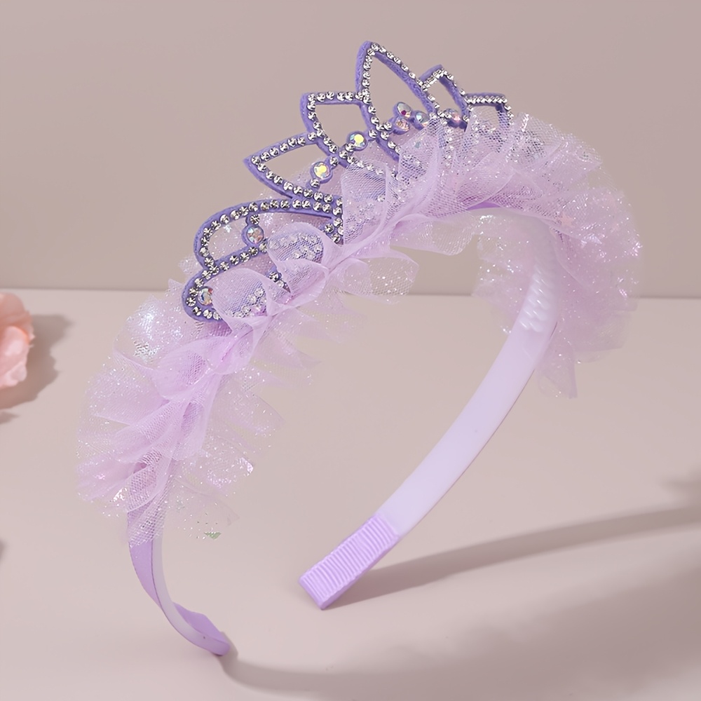 1pc Rhinestone Crown Headband For Elegant Polka Dots Tulle Hair Band Additions For Birthday