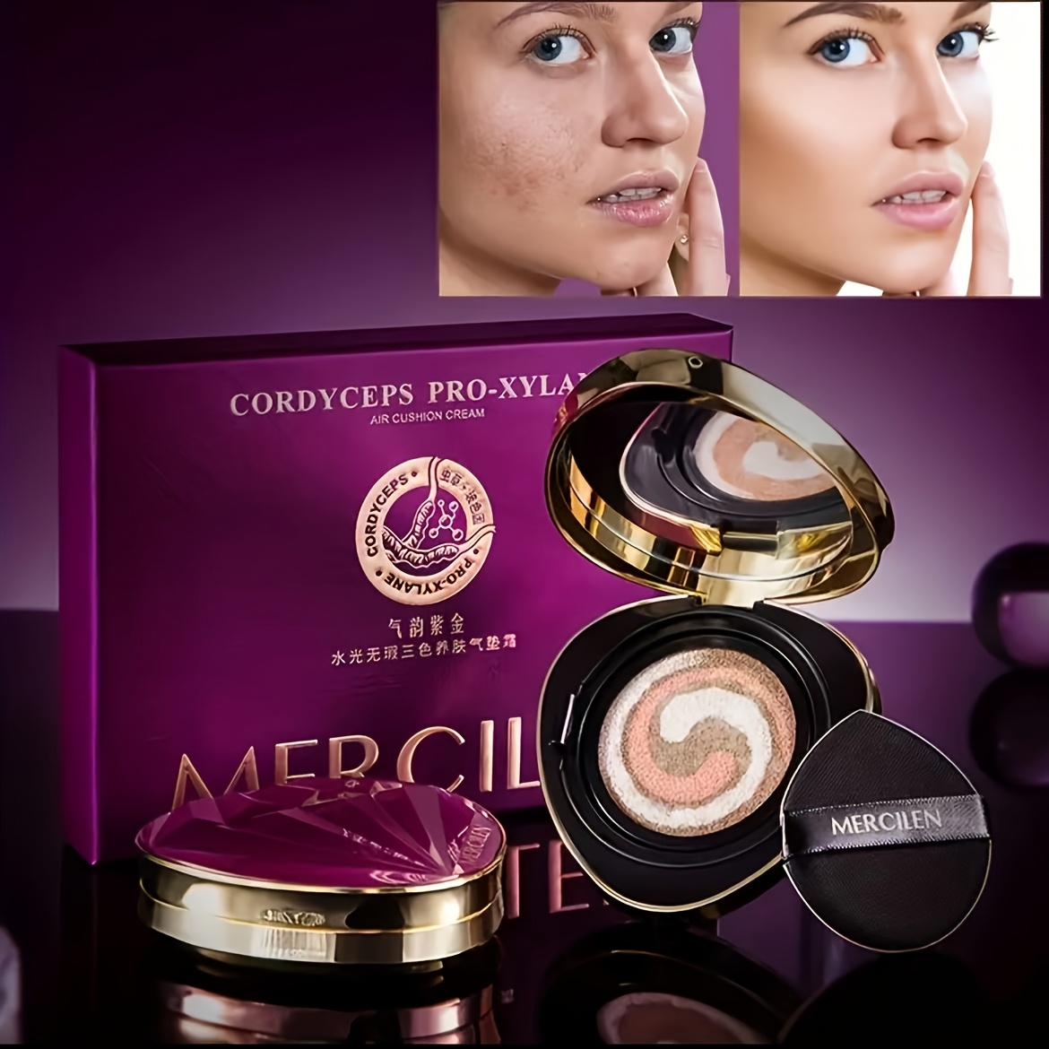 Image of Mercilen Aqua Flawless Bb Cream - 15g X 2, Tri-color Nourishing Air Cushion Foundation With Plant Squalane, Moisturizing And For All Complexions, Includes Replacement Core, Skincare
