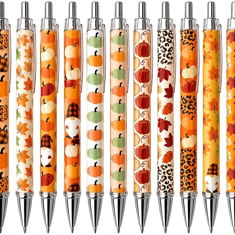TEMU 12pcs Autumn Pens Gnomes Leopard Pumpkin Maple Leaf Leaves Bulk Office Supplies Desk Accessories Thanksgiving Treats Decorations Halloween Fall
