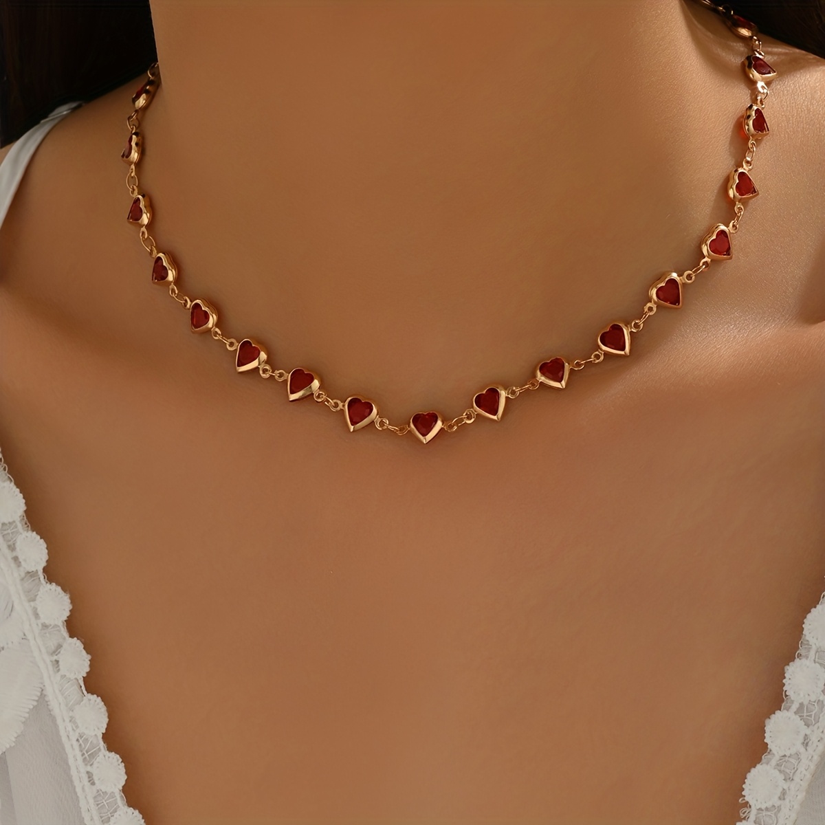 E-shop Herz-Kettenhalskette für Damen, elegante Kette mit künstlichem Kristall, Statement-Schmuck, ideal für den & besondere Anlässe,