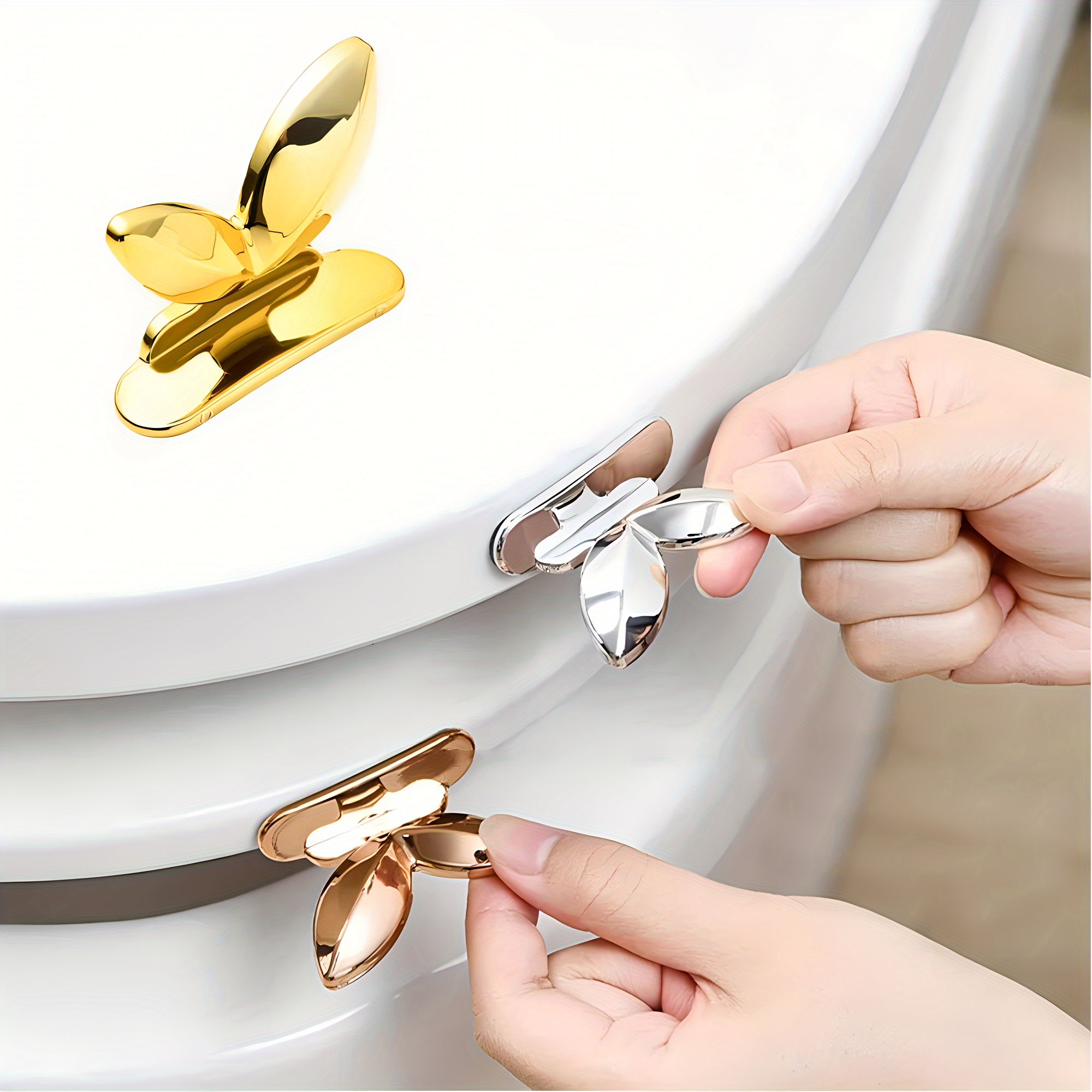 

2pcs Toilet Lid Lifters, Battery-free, Easy Installation, Home Bathroom Accessory, Durable Metal, Space-saving Design