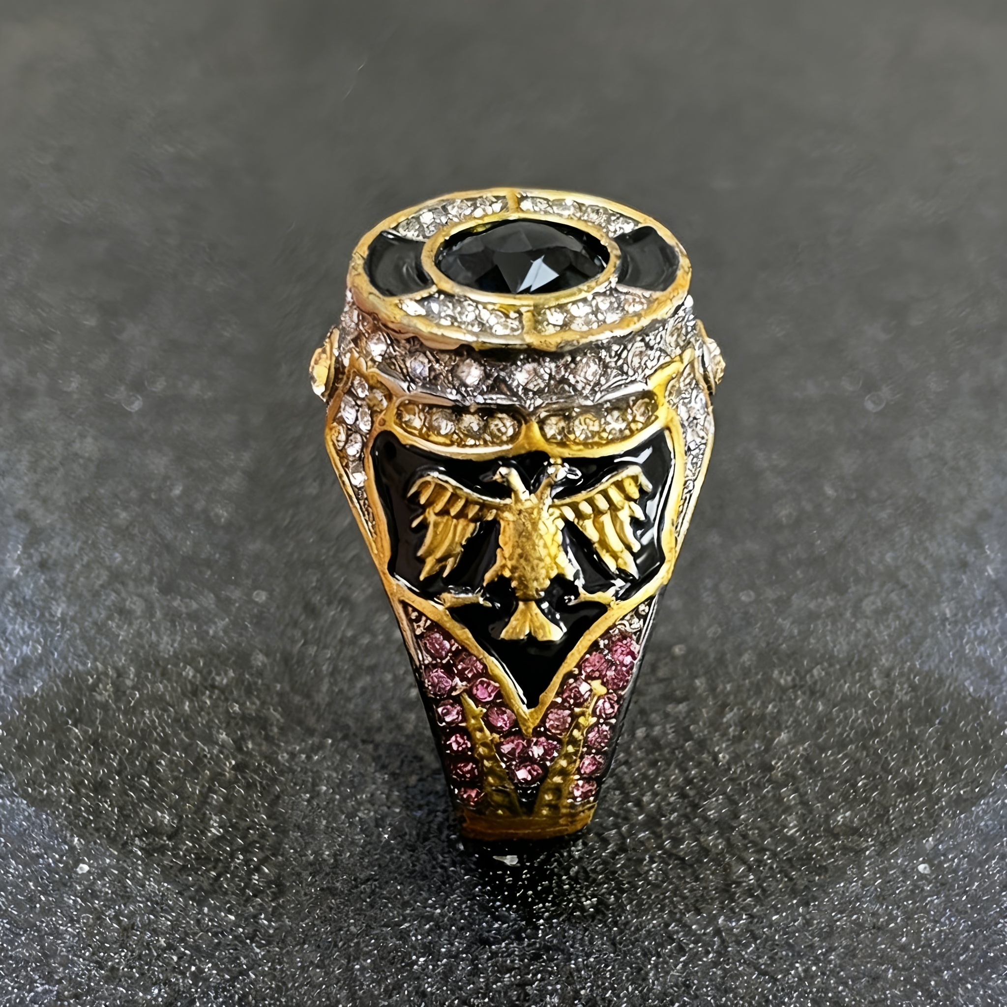 TEMU Bague Vintage, Motif à Double Tête avec Incrustation de Synthétique Noir Intégral. pour un , les Fêtes, les et Cadeau pour Père ou Petit Ami.