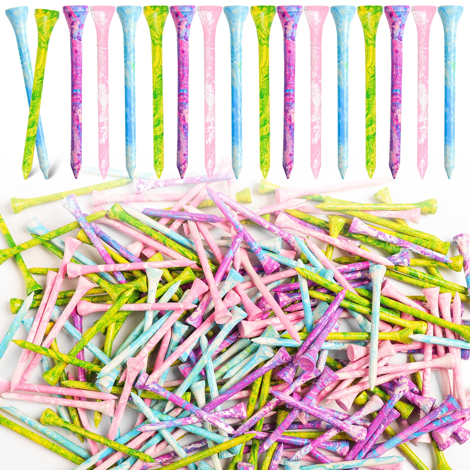 TEMU Wooden Golf Tees, 3 1/4 Inches And 2 3/4 Inches, Made Of Bamboo, 30pcs, Durable, Colorful Bulk Tees Measuring 70mm And 83mm