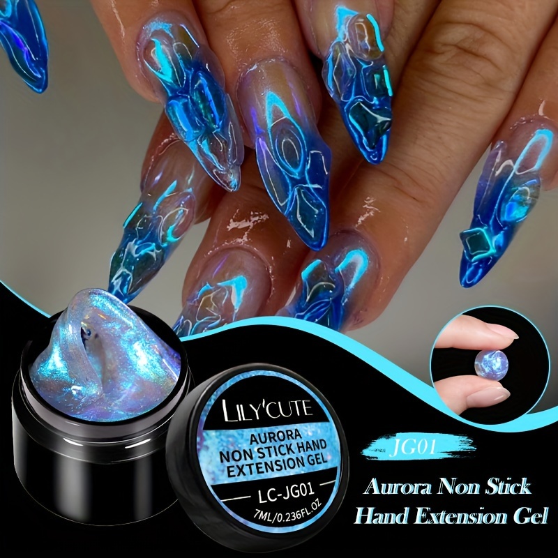 Lilycute 7ml 6 Colors Aurora Non Stick Hand Extension Nail Gel Polish Quickly Extend Nail Non Stick Hand Modeling Carve Gel Stick Rhinestone Led Nail Art Gel