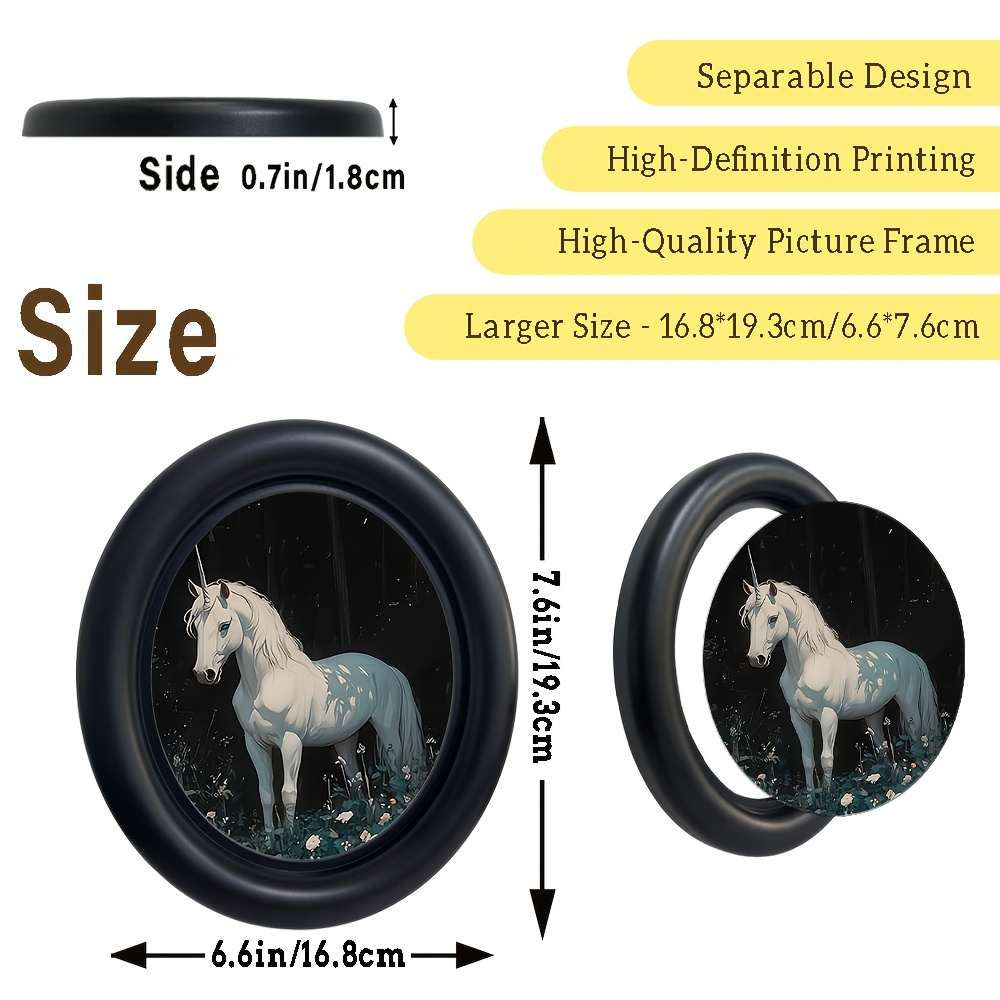 TEMU 1pc, Cadre Photo Ovale Artisanal, Licorne Noire, 6.6X7.6In, Art Mural Gothique, Art Déco Victorien, Décoration Murale de , Art Mural Rétro, pour