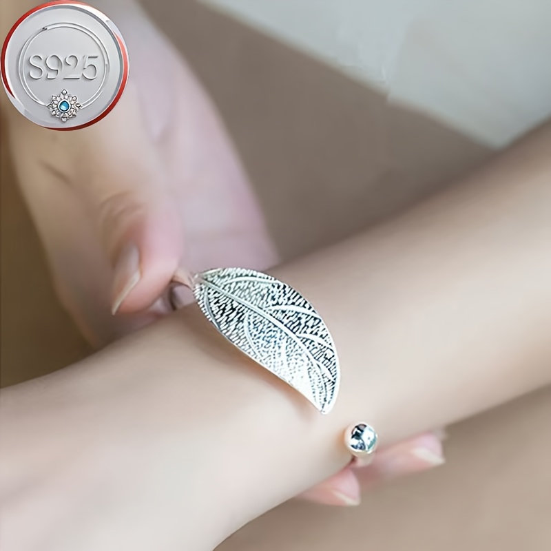 Leaf Shaped 925 Silver Bracelet for Women - Fashionable and Open