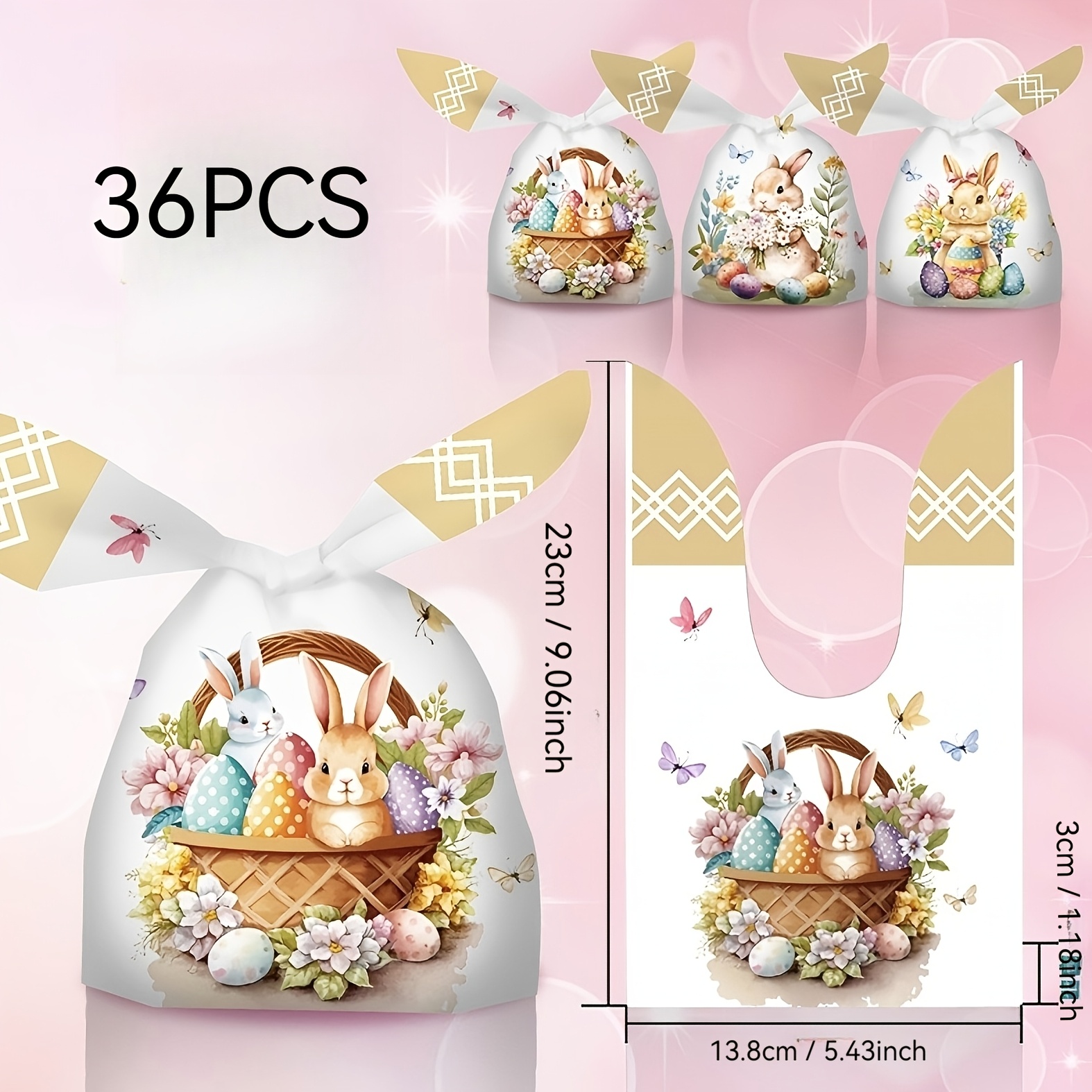 Image of Gift For Her/him 48pcs/36pcs Cute Cartoon Bunny Ear Gift Bags (23cm×13.8cm) | Easter Home Decor, Party Supplies & Friend Gift Favors