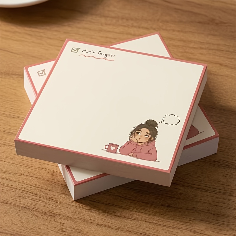 TEMU 2er-Pack (100 Blatt) Süßes Mädchen „“ Notizblock mit Gedankentagebuch & Planer-Seiten – Quadratisches Schreibpapier geeignet für -Listen, Büro,