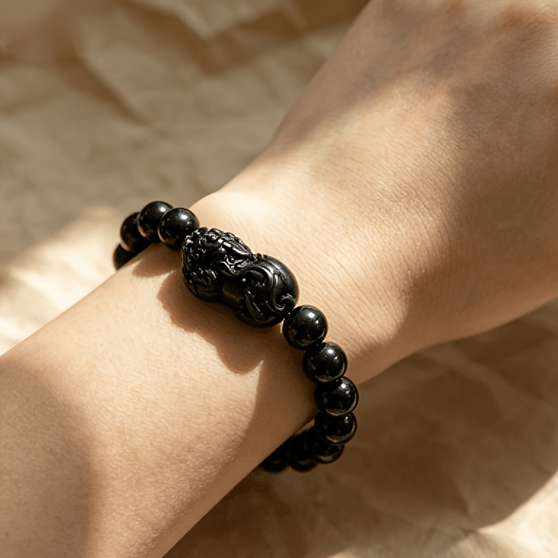 TEMU This Obsidian Pixiu Bracelet Is Designed For Men And Women, Featuring A Vivid And Three-dimensional Pixiu Shape That Exudes A Cool And