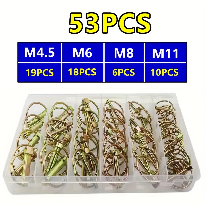 Image of 53pcs/12pcs Mixed M4-m11 Pin Galvanized Pin Pin Pulling Pin Axle Pin Button Pin Spring Pin For Tractor Parts Tractor Parts Agricultural Vehicle Parts Agricultural Machinery Parts