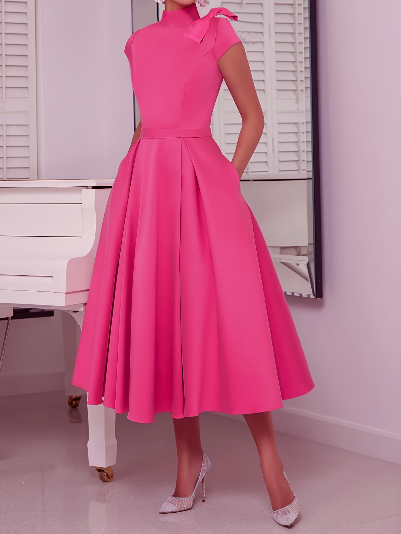 temu pink dresses Girls' Print Long Dress for Vacation * Style, Little Casual Dress for Going Out, Off-The-Shoulder *