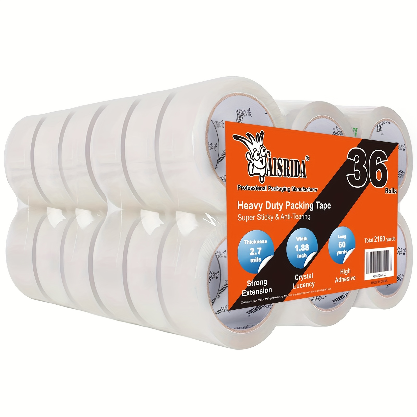 

36 Rolls Of Packing Tape, 2.7 Mil, Heavy Duty Packing Tape For Shipping Mobile Sealing, 1.88" X 60 Yds Per Roll, 2160 Yds Total