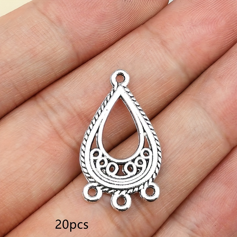 12/20pcs Vintage Earring Connectors, Antique Silvery Charm, Bohemian Style Women's Fashion Pendants, Diy Handmade Earring Necklace Accessories, Handmade Jewelry Components