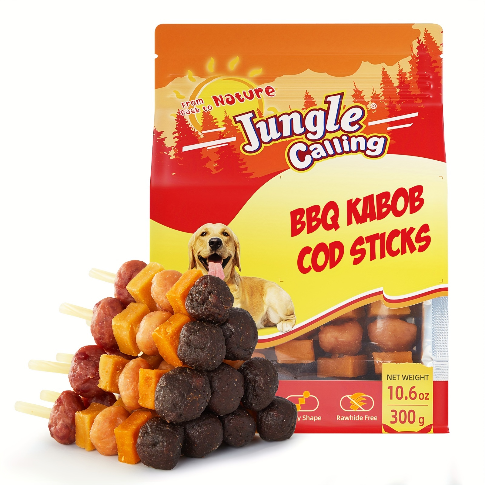 

Jungle Calling 10.6oz 6 Flavor Dog Kabob With Cod, Free Dog Chews, Made With Chicken, Duck, Beef, Sweet Potato And Pumpkin, Cod Sticks For Dogs