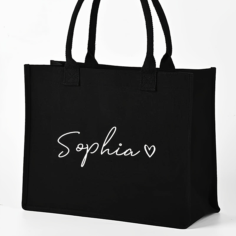 Image of 1pc Custom Name Pattern Shopping Large Personalized Beach Bag Letter Combination Gift Handbag Women' Couple Gift, Women's Travel Toiletry Storage Bag
