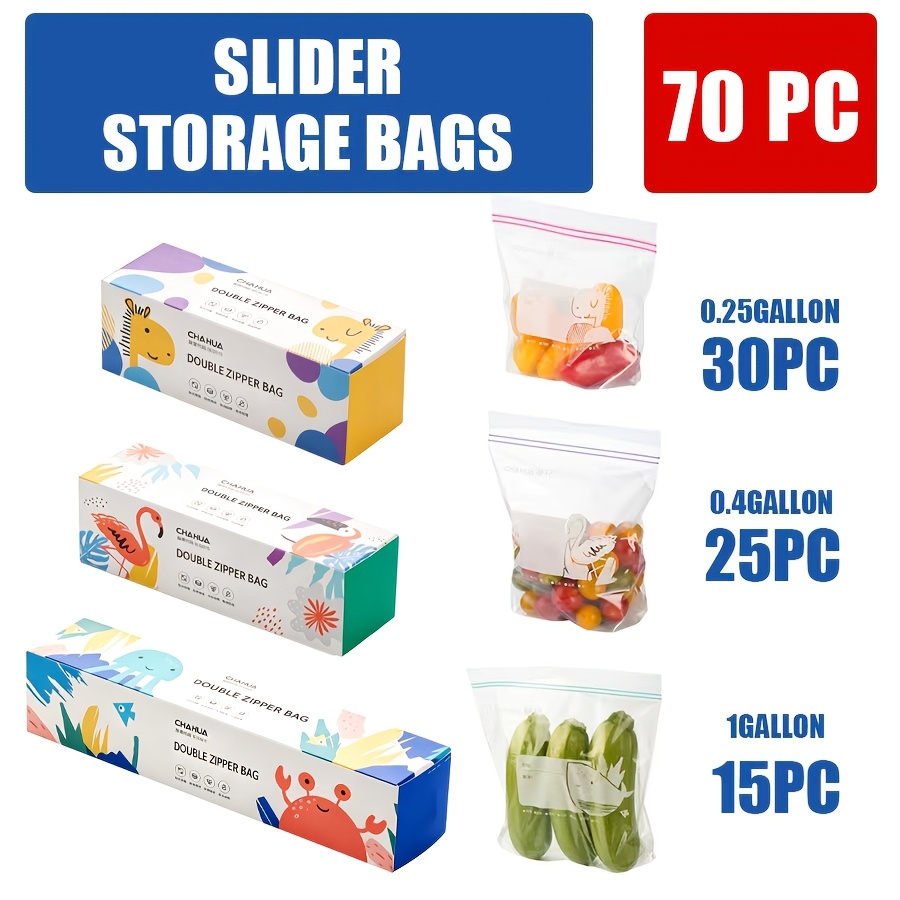 TEMU 70pccombopack Double-zipper Food Storage Bags, Reusable Airtight Freshness Bags Durable And Leak-proof, Ideal For Organizing And Storing Fruits,