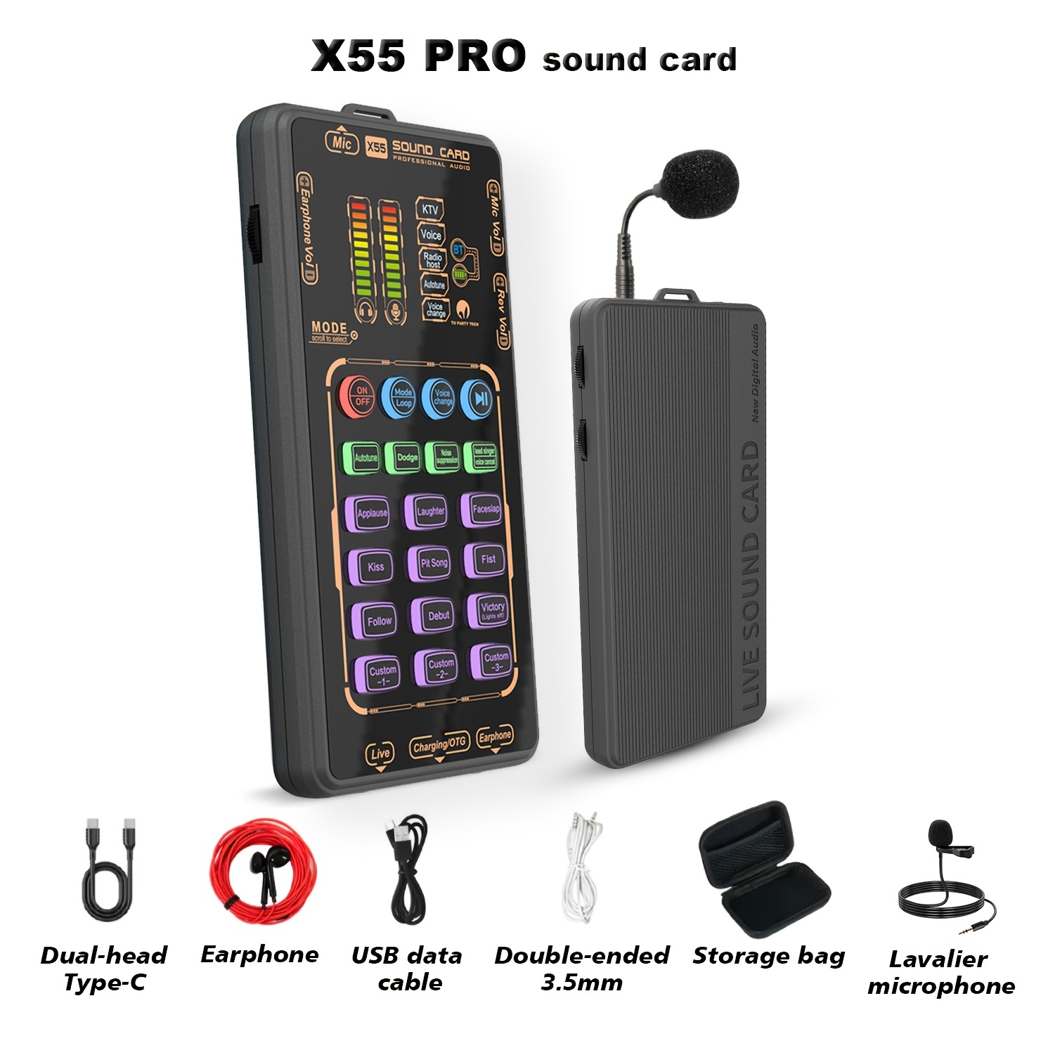 TEMU The Us X55 Pro Is A Portable Mixer Featuring An Integrated Microphone, 2 Adjustable Effects, 4 Voice Options, And 64 Sound Tones, Making It