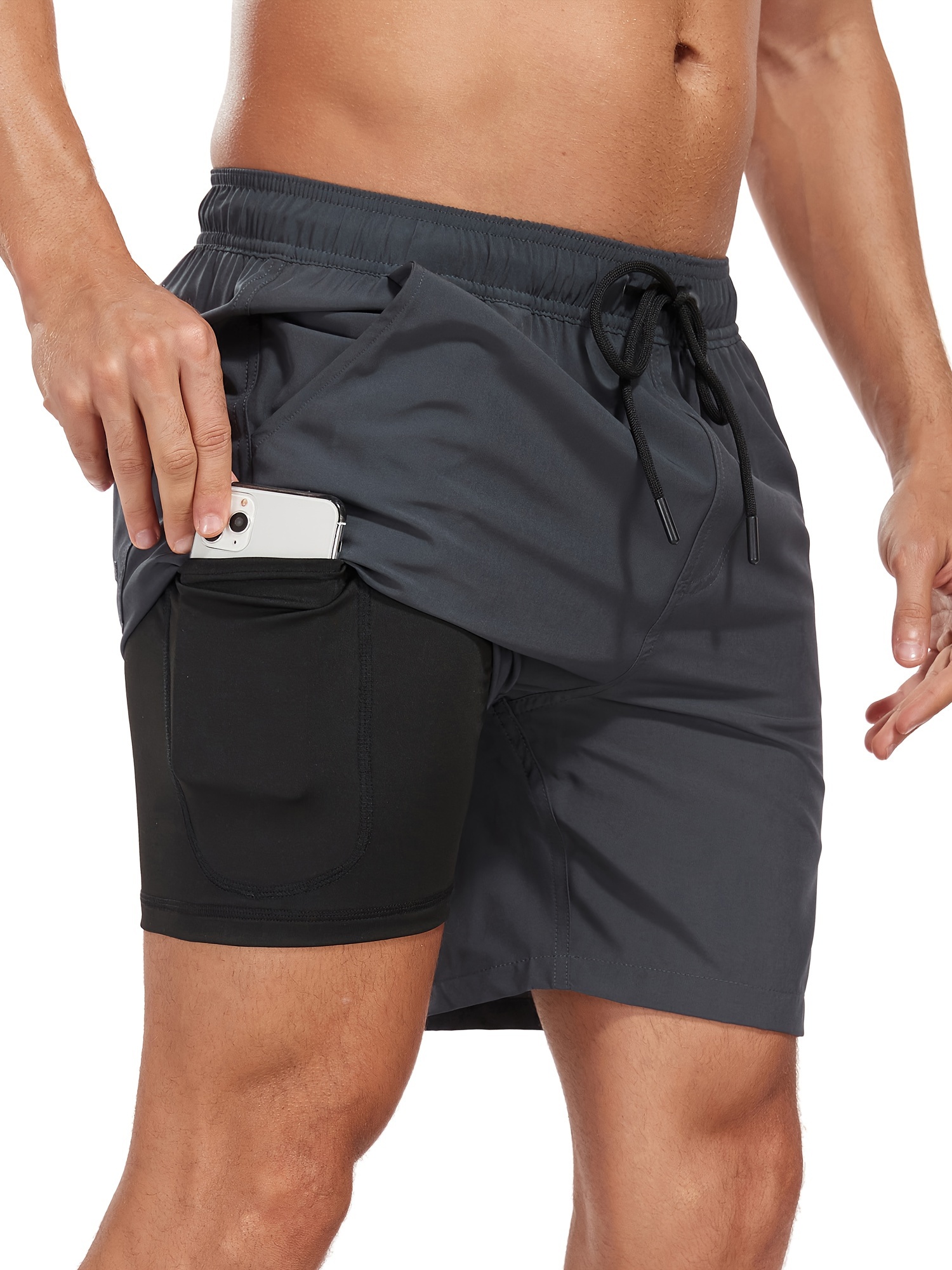 mens two   board shorts with pockets athletic quick dry slightly stretch drawstring workout shorts with assorted colors details 36