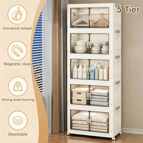 2/3/4/5 Layer Foldable Storage Boxes, Large Double-opening Storage Containers, Large Storage Boxes with Lids And Wheels, Containers for Storing Books, Household Items, Home Office And Outdoor Use, Kitchen Storage Cabinets