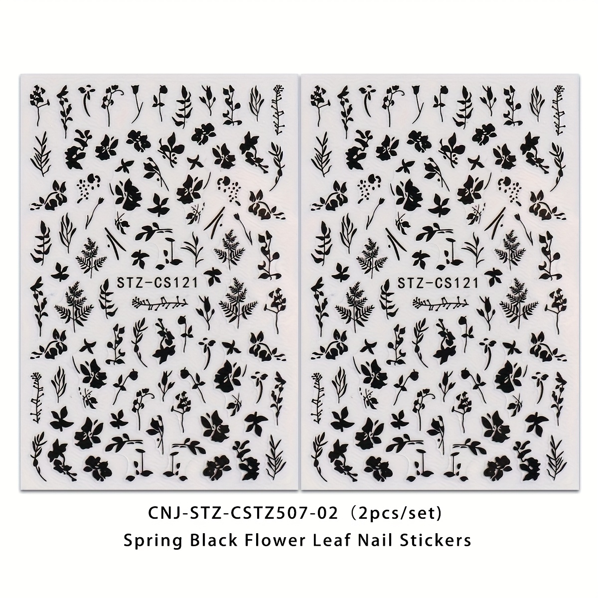 2pcs Nail Stickers - Spring Black Flower Design, Easy And Suitable For Women' And Holiday Disposable Adhesive Nail Salon Decoration Stickers