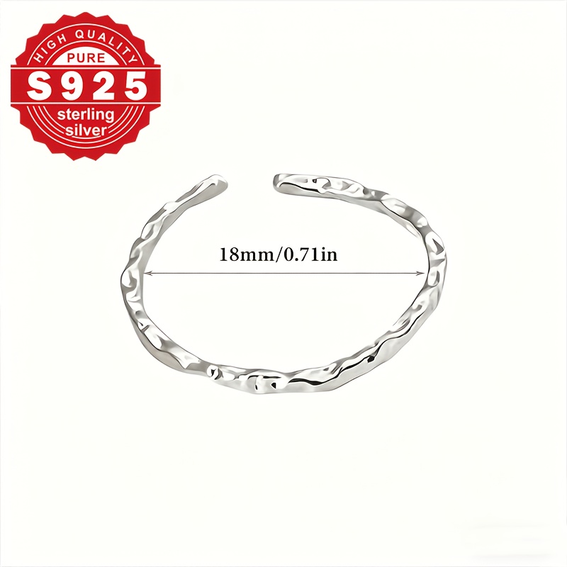 Women's S925 Silver Tinfoil Pattern Open Ring, Minimalist Design