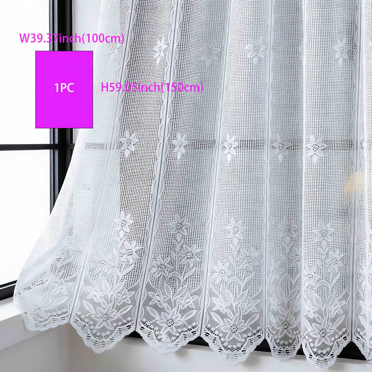 TEMU 1 stuks Wit Bloemmotief Gordijn met Stang, Draperie voor Scheidingswanden, in een Franse Moderne Luxe Stijl, Geschikt voor Slaapkamers, Keukens,