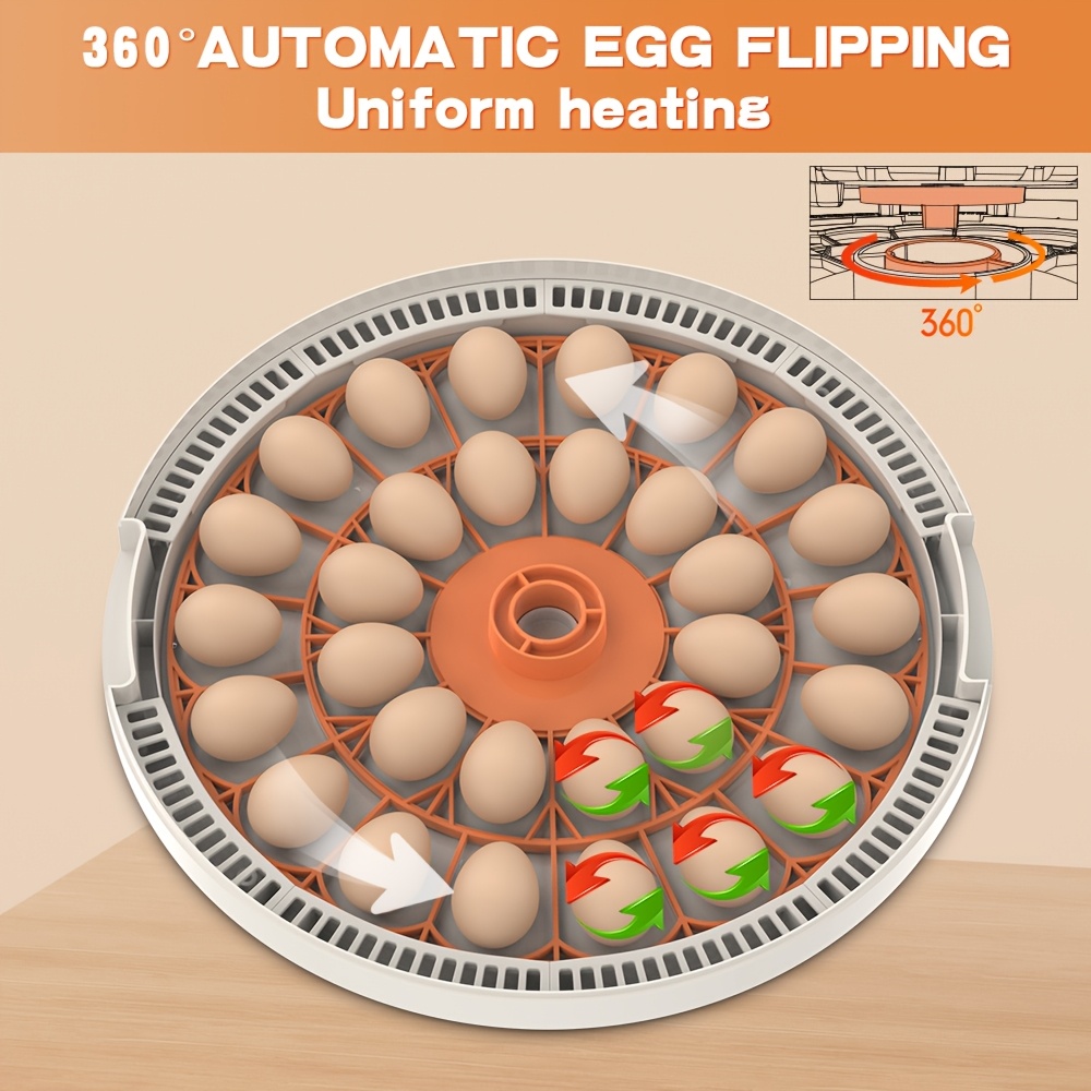The Fully Automatic Incubator Is Designed for Hatching Chicken Eggs, Featuring Automatic Temperature Control, an LED Egg Candling Light, Humidity Monitoring, And a 360° View. It Can Incubate Up to 30 Chicken Eggs at Once, Suitable for Chickens