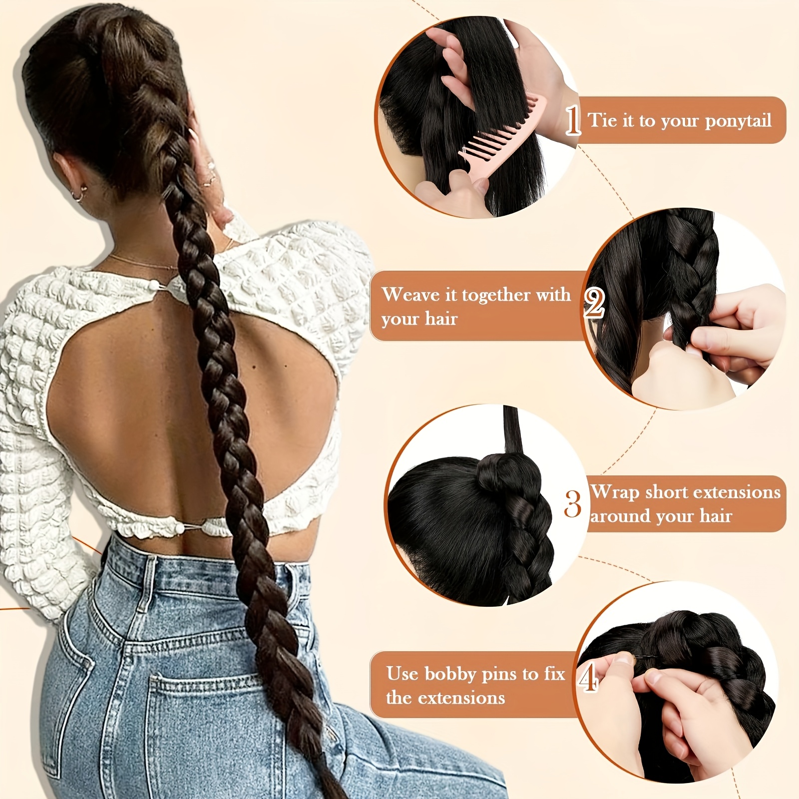 womens synthetic ponytail extensions basics   hair elastic band braids multiple lengths 18 26 30 inches versatile for   details 2