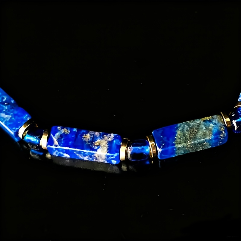 Men's Lapis Lazuli Beaded Bracelet, Minimalist Boho Style