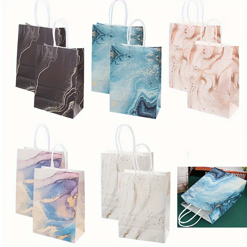 

Set Of 5 Marble Pattern Gift Bags, 21x15x8 Cm Paper Tote Bags For Presents With No Accessory - Theme For All