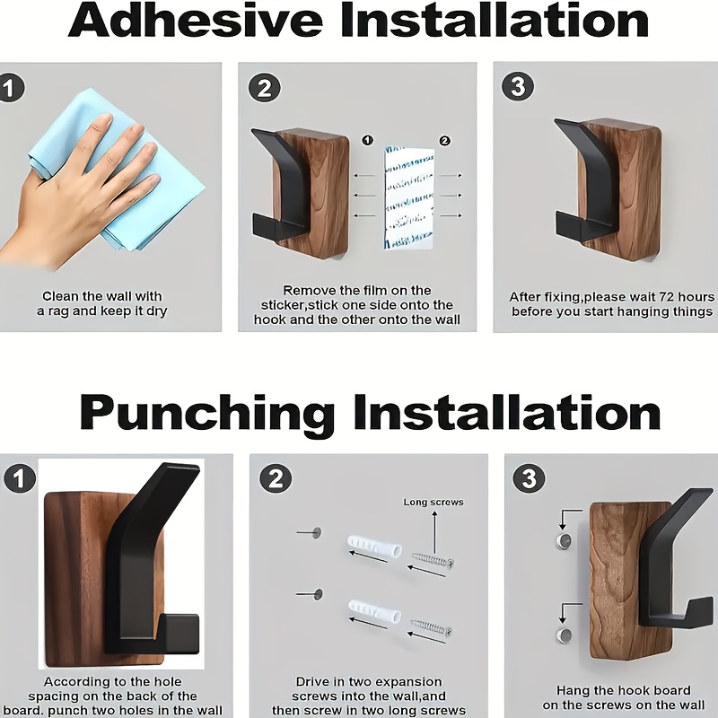 2pcs Walnut Aluminum Arm Wall Hooks - Rustic Modern Design with Walnut Finish, Anti-Slip Metal Hooks for Coats, Hats, Towels, Umbrellas - Easy Install Durable Home & Kitchen Storage Solutions, Entryway Organization, Sleek Hook Design, Coat Hangers, Contemporary Style, Sturdy Construction, Household Essentials, Utility Hooks
