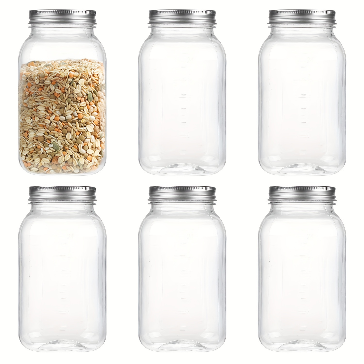 

32 Ounce Clear Plastic Mason Jars With Screw On Lid, Reusable Empty Jars For Food Storage, Round Bpa Free Containers For Sealing, Dry Food, Snacks, Candies, Breakage-proof