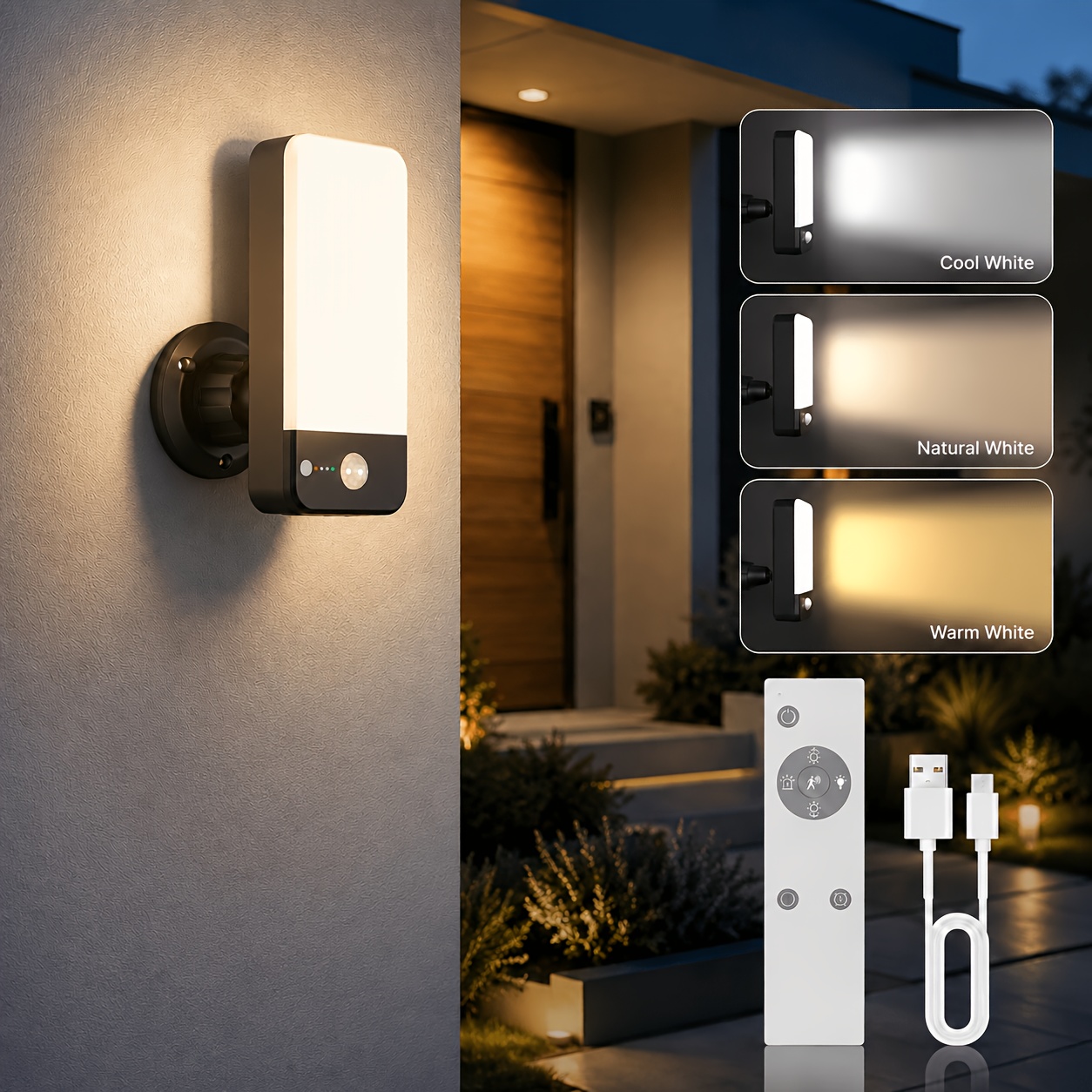 Image of Motion-sensor Outdoor Light With A 9, 000mah Battery, Remote Control, 3 , 3 Light Colors, And Ip65 Rating; Ideal For Outdoor Lighting On , Garages, Patios, Yards, And Front Entrances