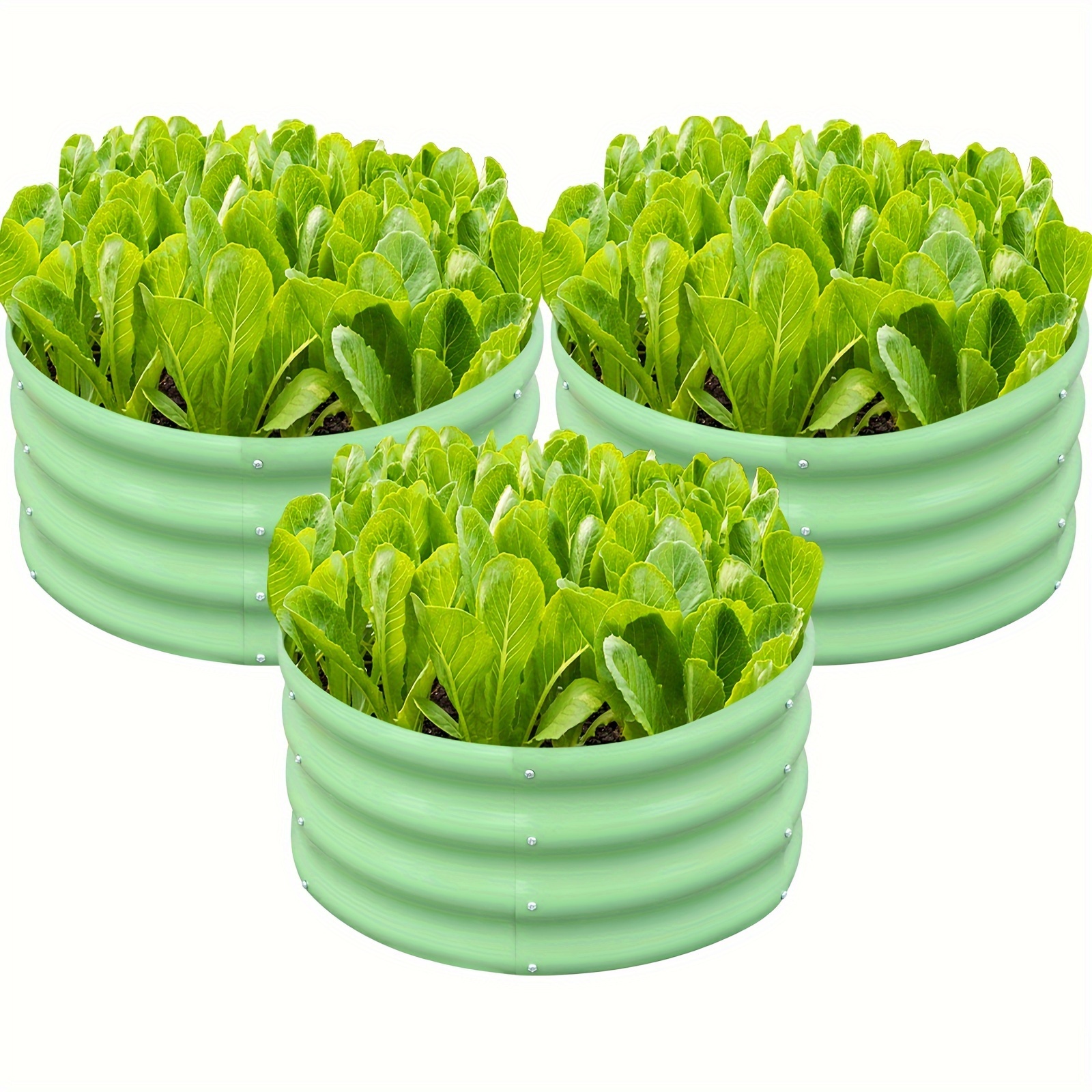 

3 Pcs 2x2x1ft Round Raised Garden Bed Kit Outdoor, Large Raised , Metal Planter Box For Planting Plants Vegetables, Green