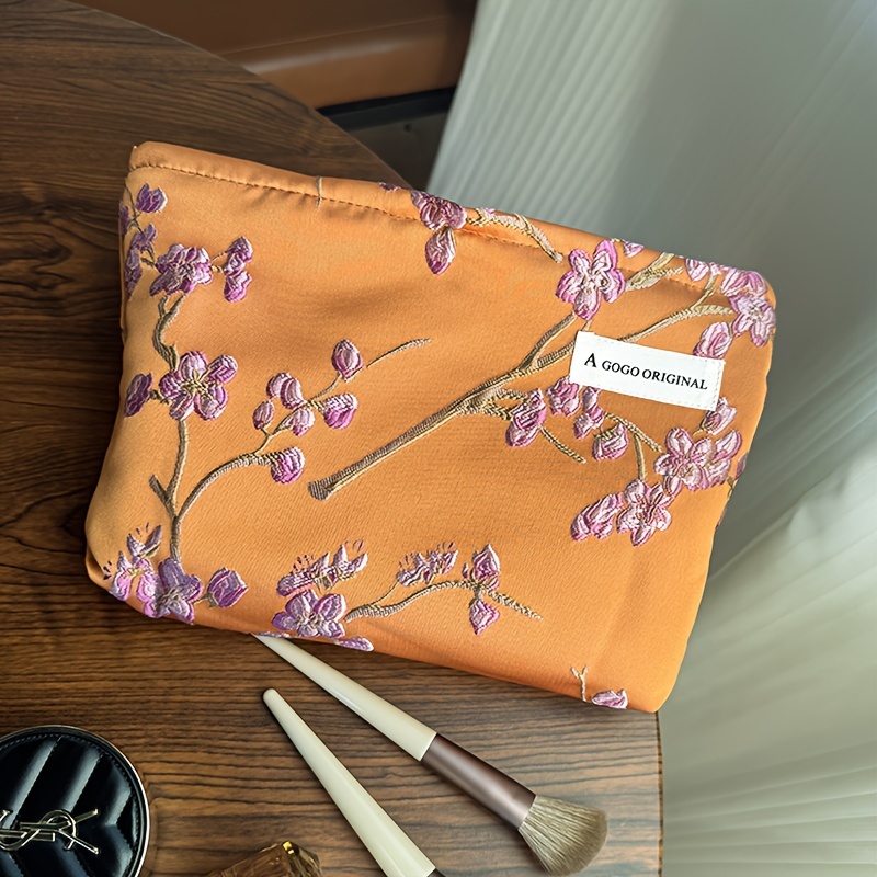 Image of 1pc Small Crowd Literary Cosmetic Bag Plum Skin Care Product Storage Bag Portable Travel Wash Bag Inner Bag