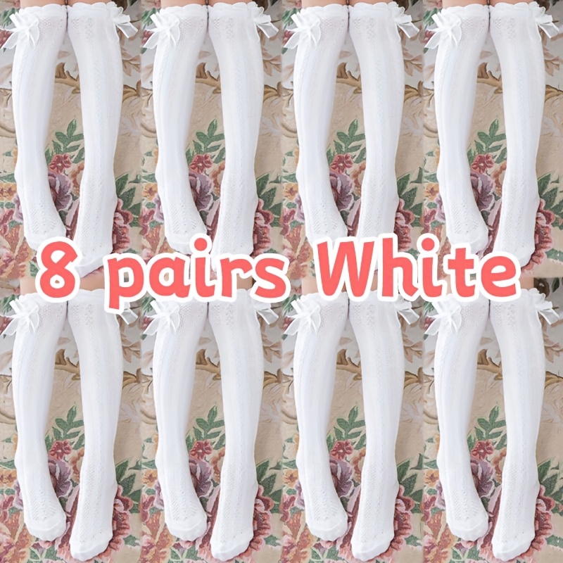 TEMU 8-pack Girls' Cute Bowknot Calf Socks