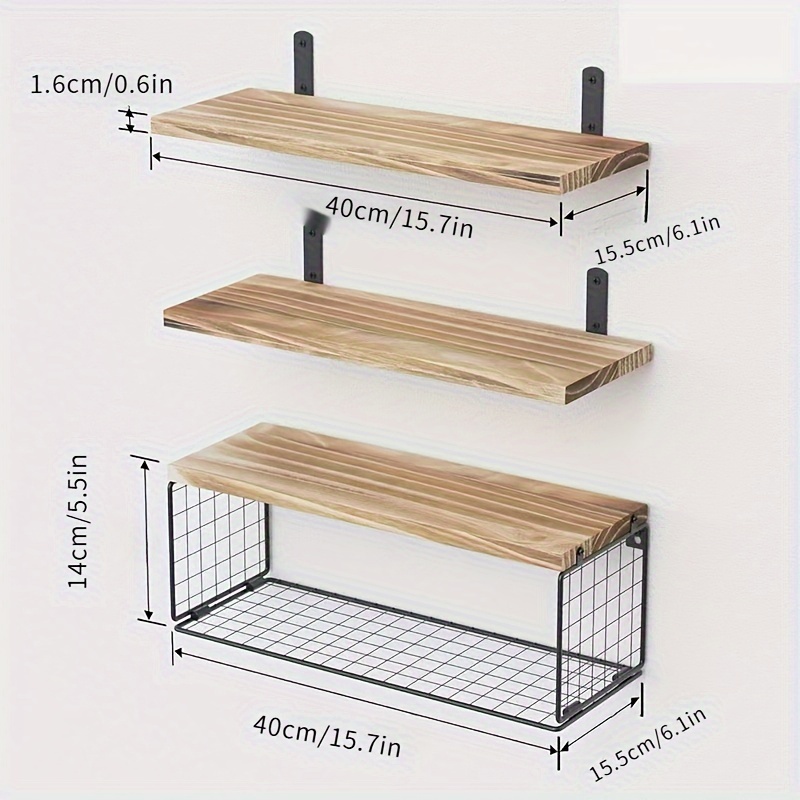 Image of A Set Of Decorative Floating Shelves, Three-layer Floating Wall Shelves, Wooden Floating Shelves, Bathroom Storage Shelves, Room Wall-mounted Partition Decorative Shelves