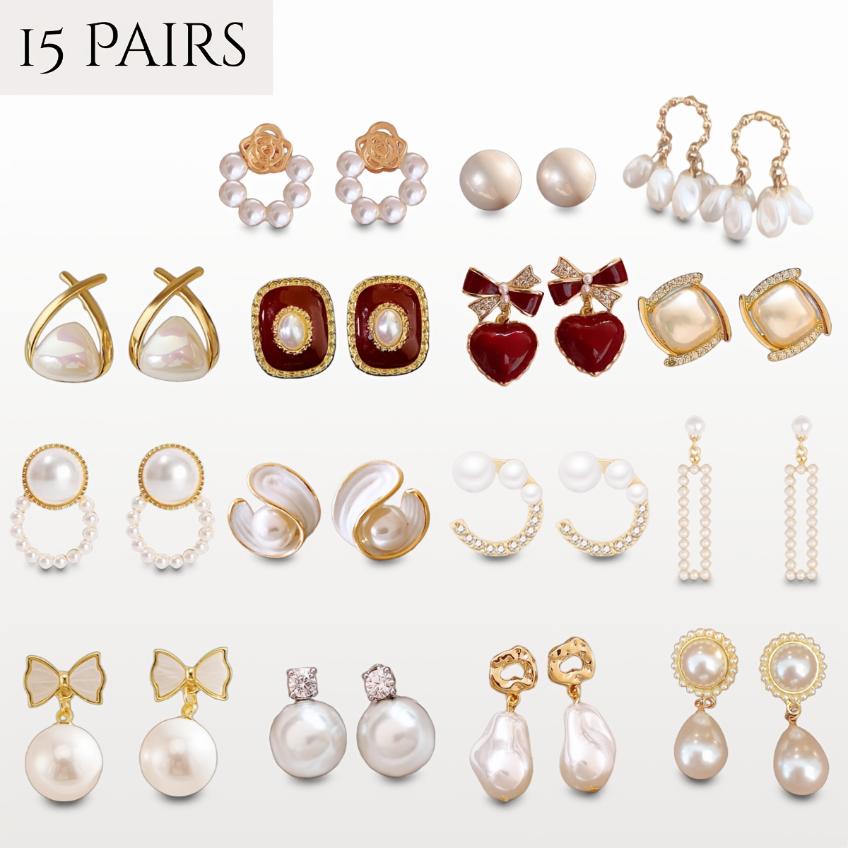 TEMU 15 Pairs Of Pearl Earrings, Sweet And Cute Mini Earrings, Wedding Gifts, , Good Gifts For Christmas