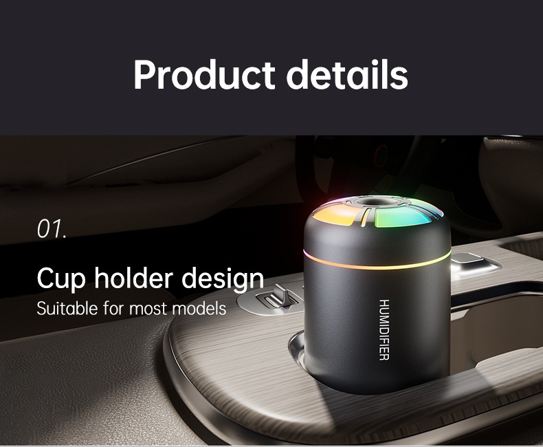 1 buc. Difuzor de aromă umidificator auto USB colorat, umidificator portabil mini cu ieșire mare de ceață de 180ml, dispozitiv compact de hidratare a aerului condiționat din cameră cu rezervor de apă pentru uleiuri esențiale, bateria nu este inclusă, alimentat prin USB