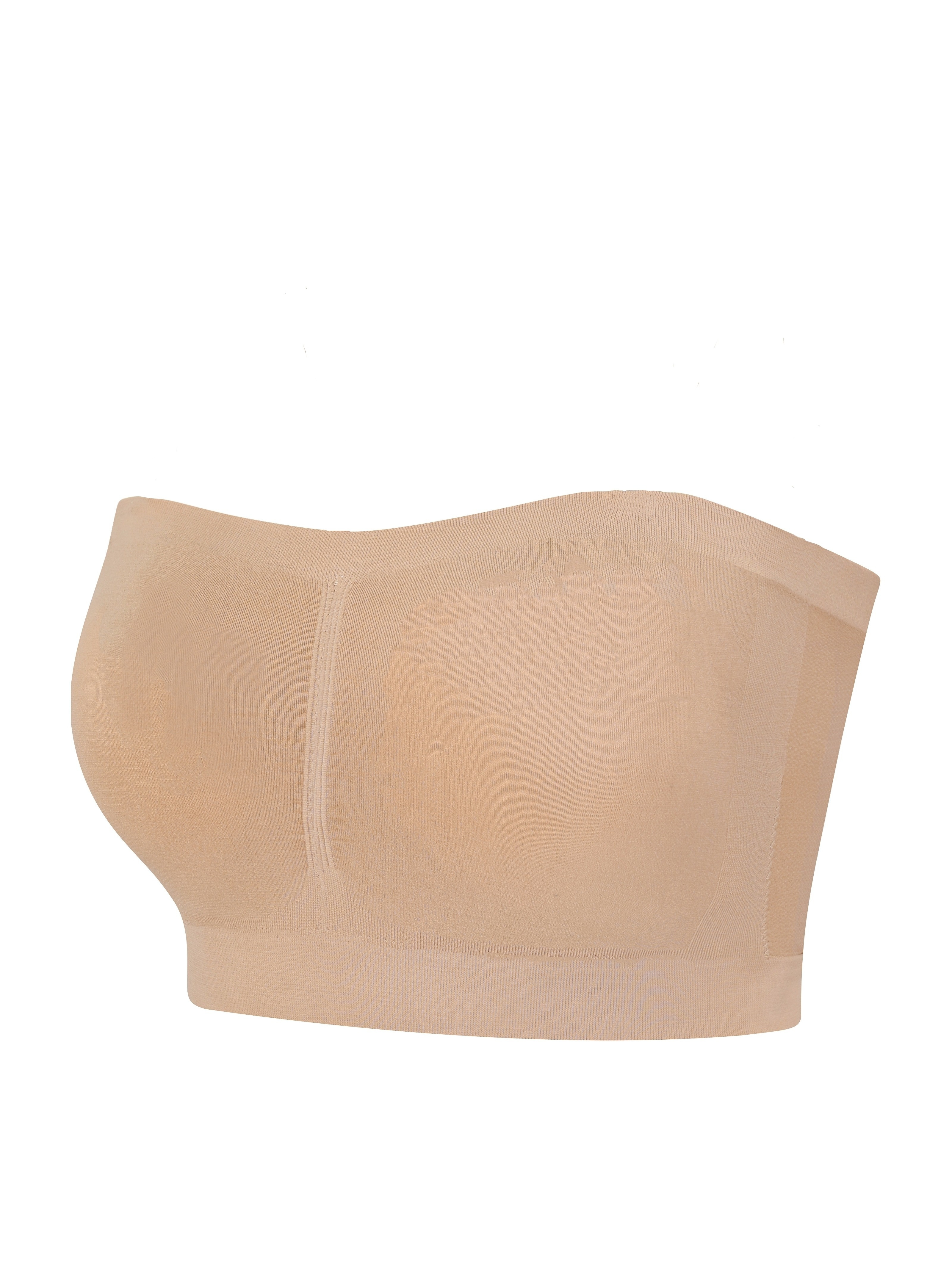 Women'S Seamless Wireless Sports Bra - Breathable, Comfortable, No-Pad Shoulderless Bandeau with Crinkled Chest Plateau, Solid Color, Medium Stretch Fabric for Casual and Everyday Wear, Everyday Wear Bra|Wirefree Bandeau|Breathable Fabric, Seamless Bralette