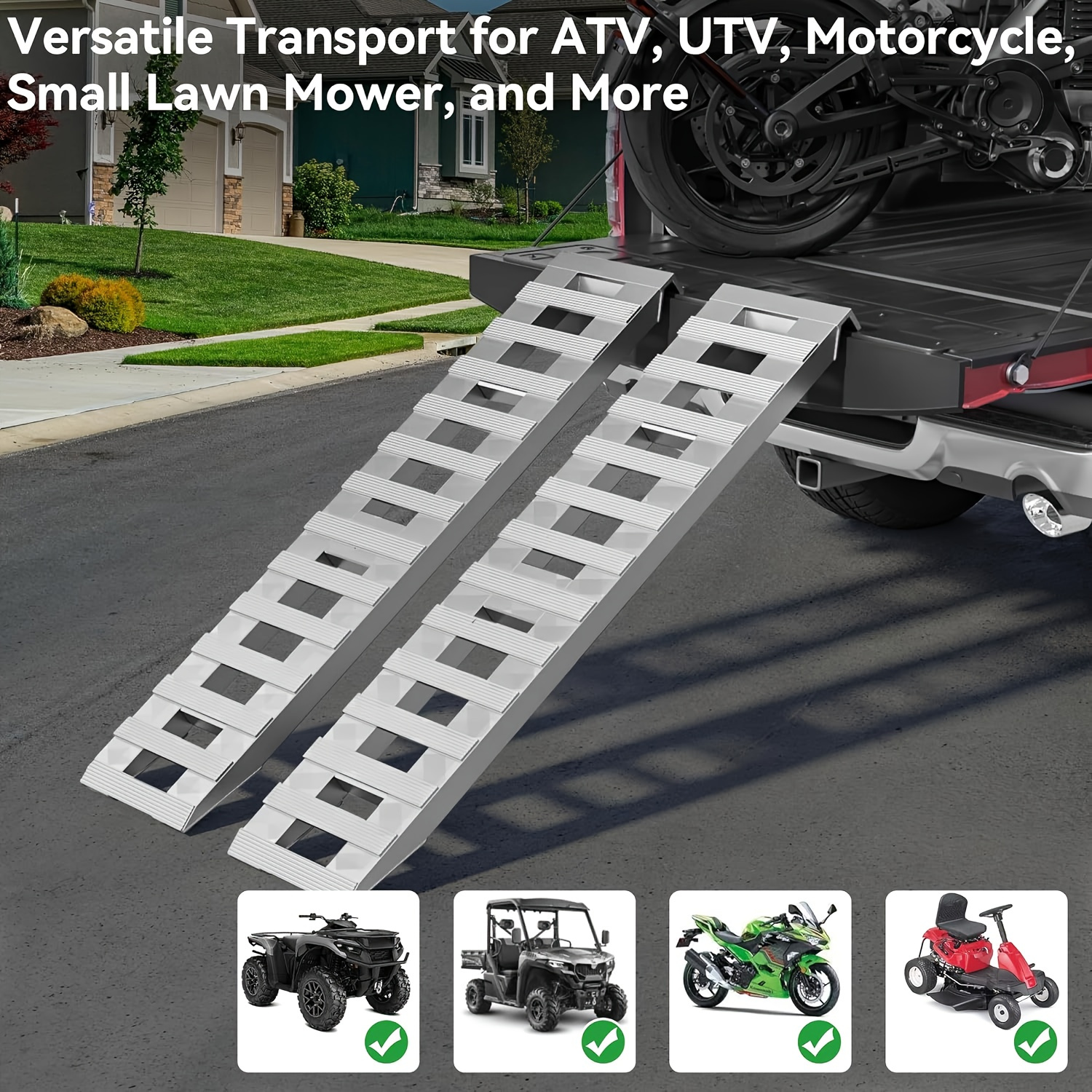 

72''x15'' 6ft Aluminum Trailer Ramps 6000lbs Car Trailer Truck Hook End 2 Ramps