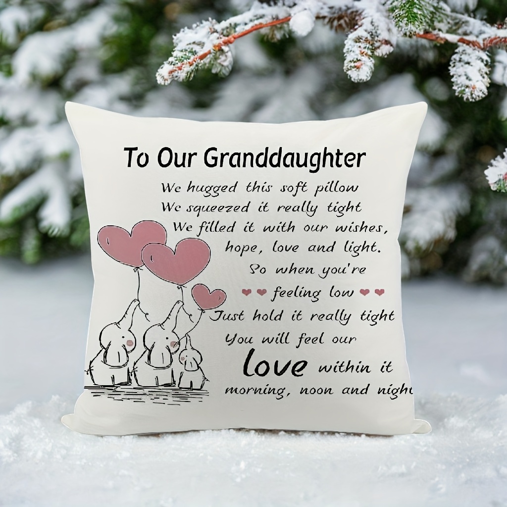TEMU 1pc Grandma & Grandpa Gift For Granddaughter - Soft Polyester Pillowcase With Poem & , Machine Washable Contemporary Decorative Pillow Cover For