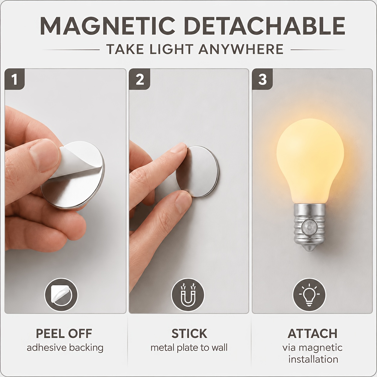 Rechargeable Motion Sensor Night Light, Bulb Shaped Wall Lamp