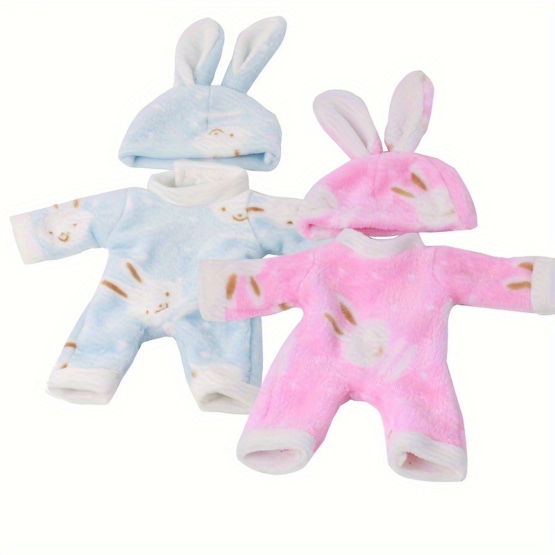 

Vêtements pour poupée à oreilles de lapin en peluche pour 3-6 ans - Robe de princesse pour poupée douce, 30cm - Pack double bleu et rose