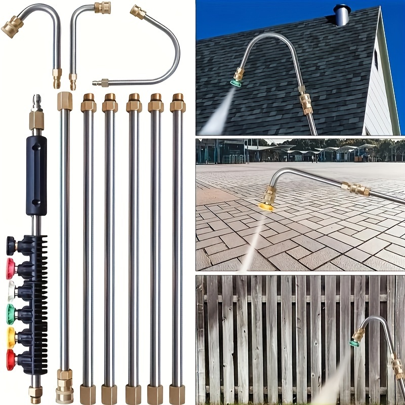 TEMU Aim Tools Pressure Washer Extension Wand Gutter Cleaning Tool 10 Pack 4000 Psi Roof Cleaner Lance Nozzle With 5 Nozzle Tips, 1/4 Inch Quick