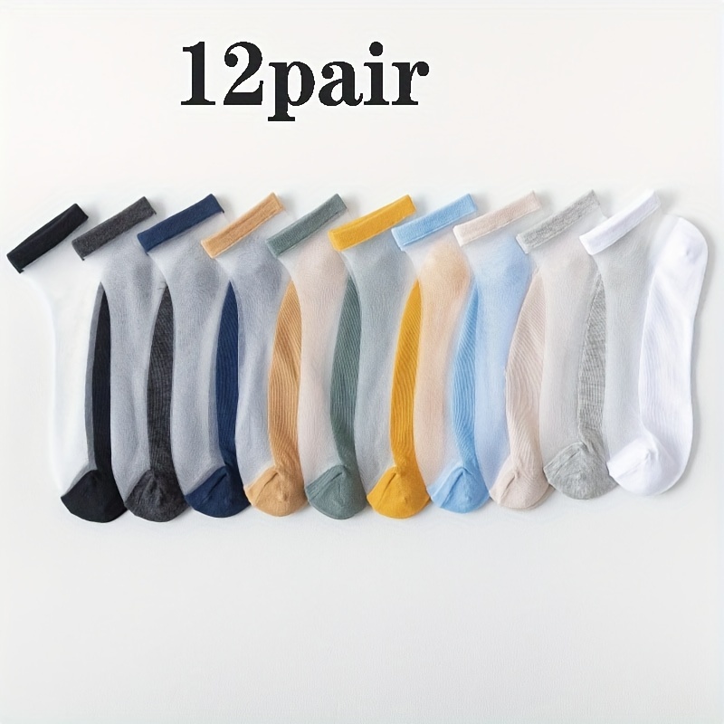 Image of 12 Pairs Of Men's Invisible Socks, Comfortable Short Socks For Summer, Stylish And Easy Semi-transparent Boat Socks